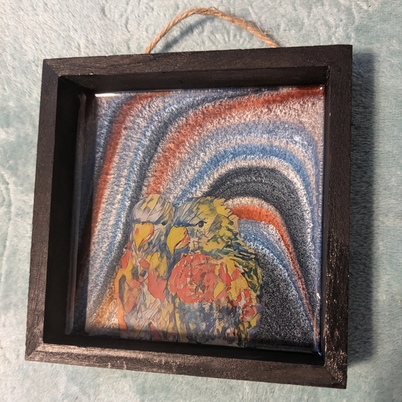 Birds Wall Art Handmade Parrot Design Resin Blue Red Home Decor Love - Picture 5 of 12